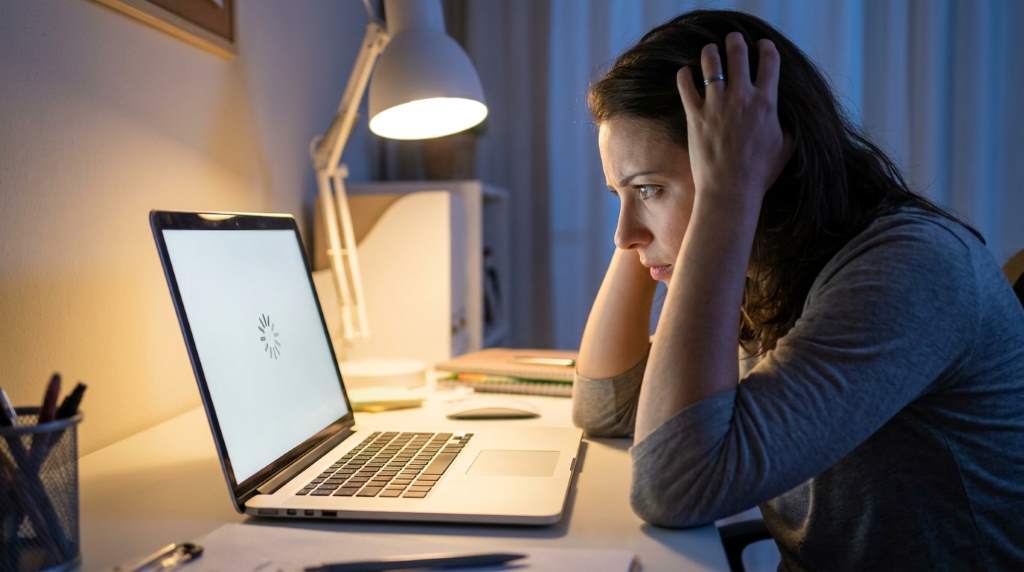 Blogger comparing web hosting providers on a laptop at a desk