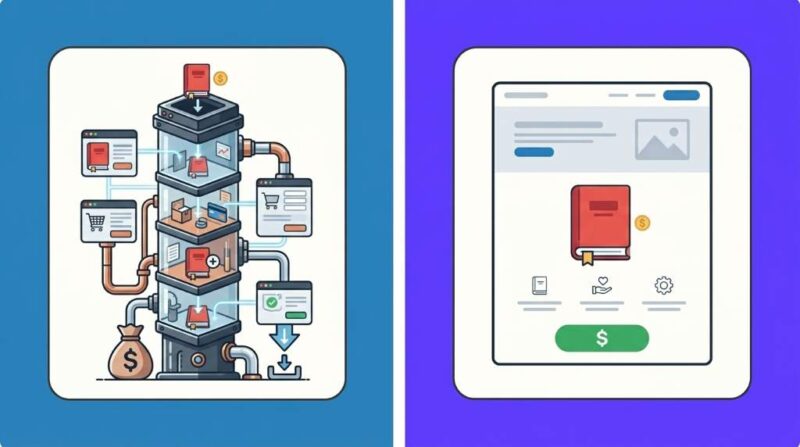 ClickFunnels vs Leadpages comparison dashboard for ebook sellers