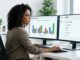 Email marketer reviewing weekly newsletter open rate analytics on a laptop dashboard