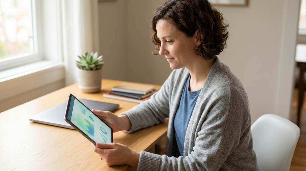 Entrepreneur scanning receipts with a smartphone AI app for automatic expense logging