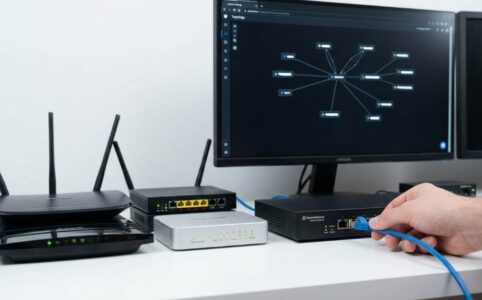 Home router with VPN setup protecting multiple connected devices