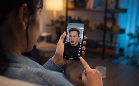 Person analyzing suspicious social media video on laptop screen