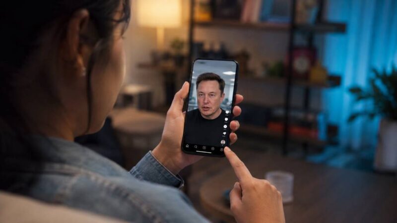 Person analyzing suspicious social media video on laptop screen