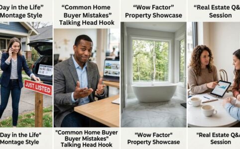 Real estate agent filming an Instagram Reel inside a luxury home listing