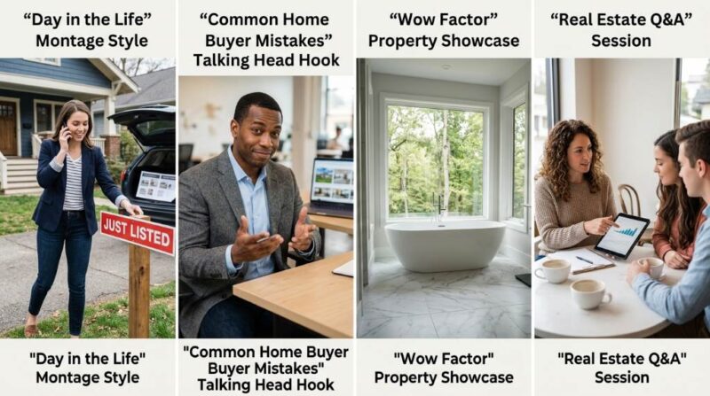 Real estate agent filming an Instagram Reel inside a luxury home listing