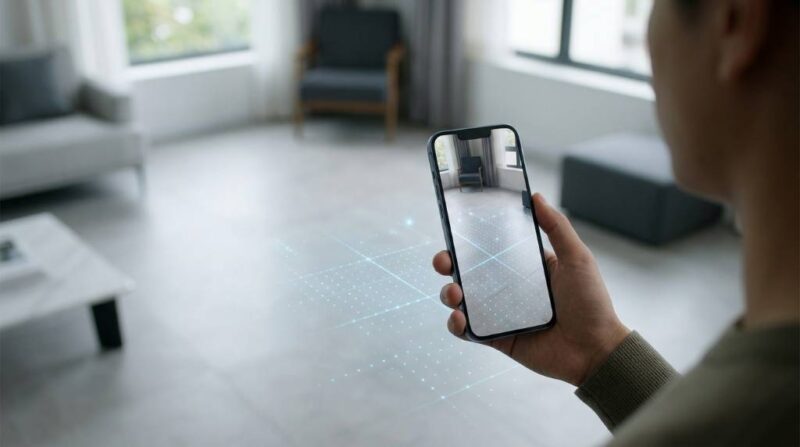 Testing augmented reality shopping app on smartphone