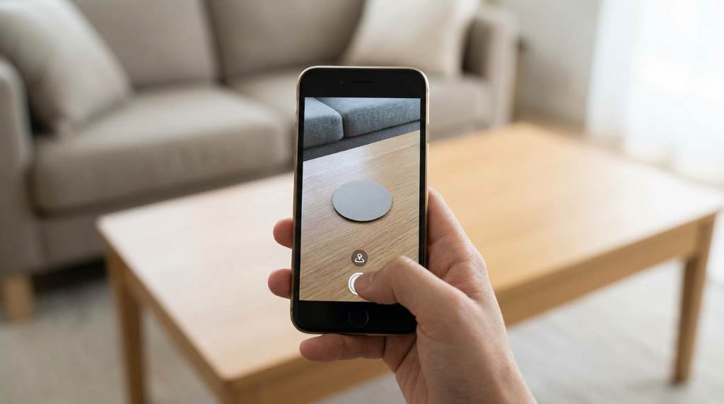 User interacting with augmented reality furniture app