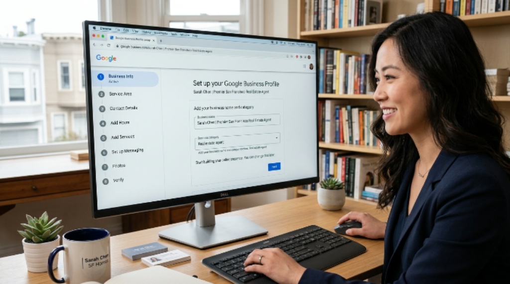 Google Business Profile setup for a real estate agent on desktop screen